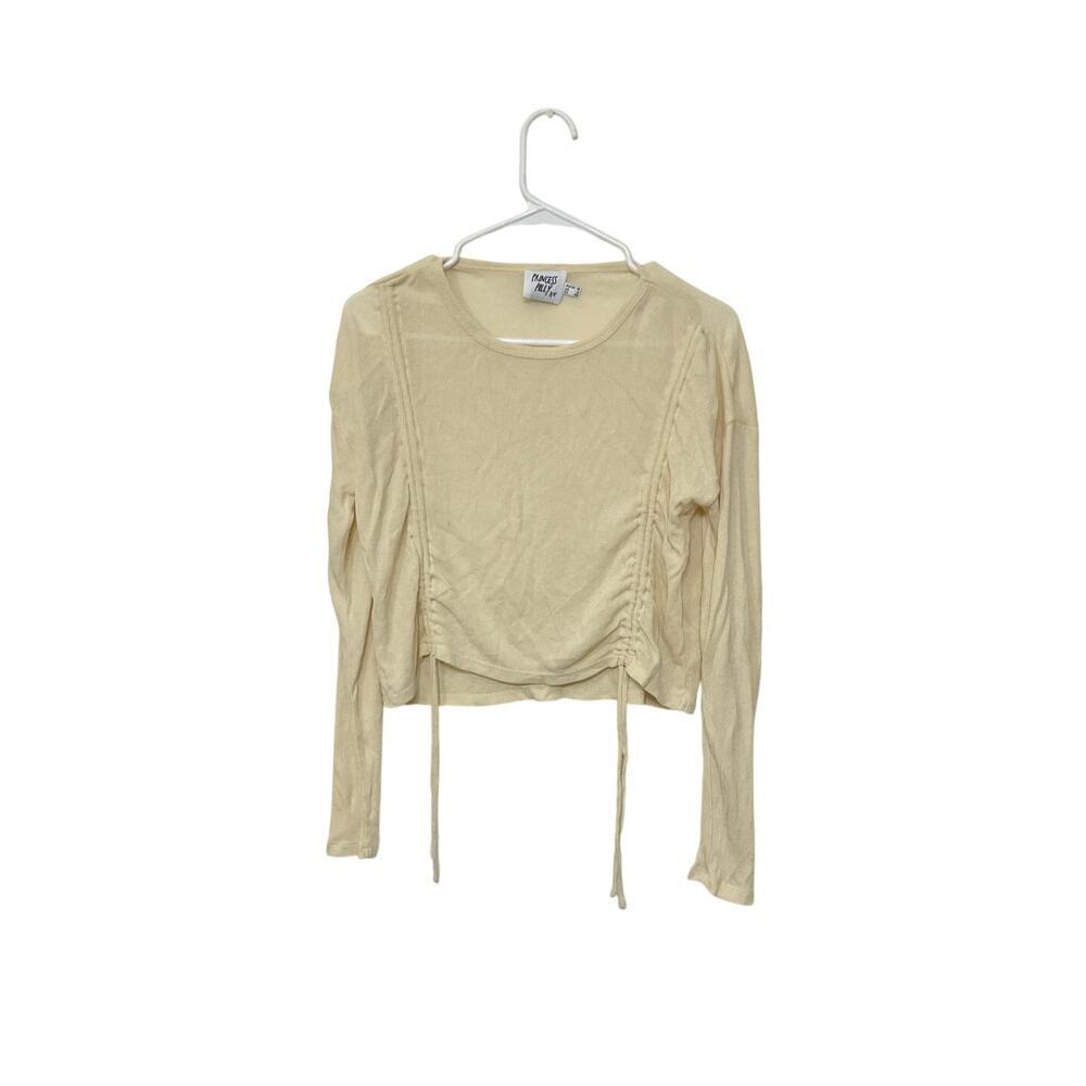 Princess Polly Cream Crop Long-Sleeve Top Adjustable Side Ruching Size 6 Small